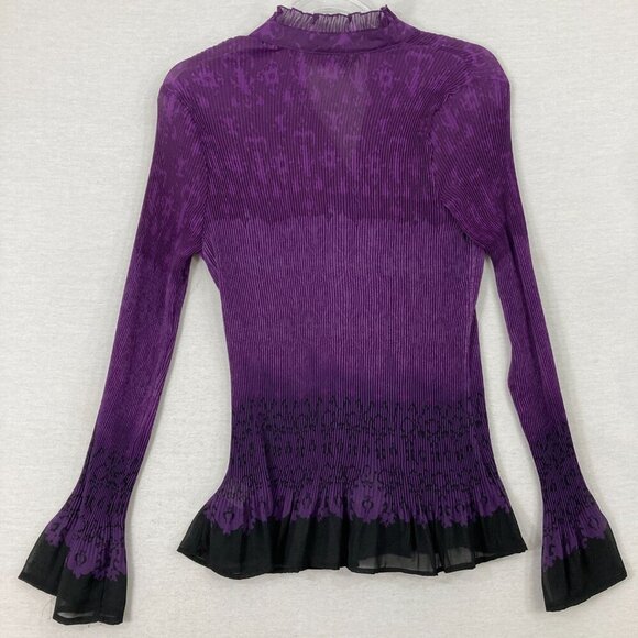 APT. 9 Purple Black Ombre Pleated Stretch Ruffle Button Down XL Whimsigoth - Picture 8 of 9